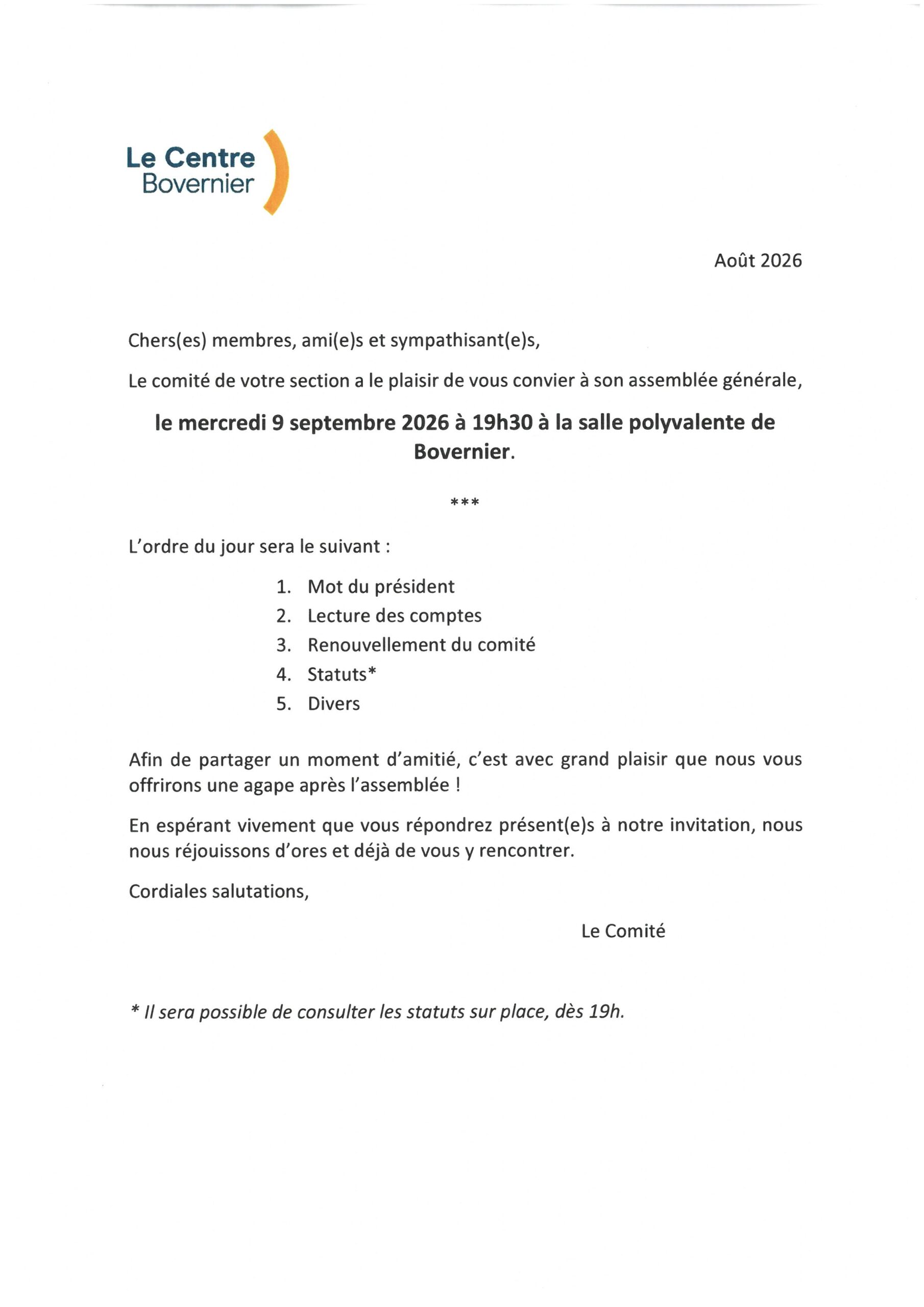 Assemblée générale Le Centre