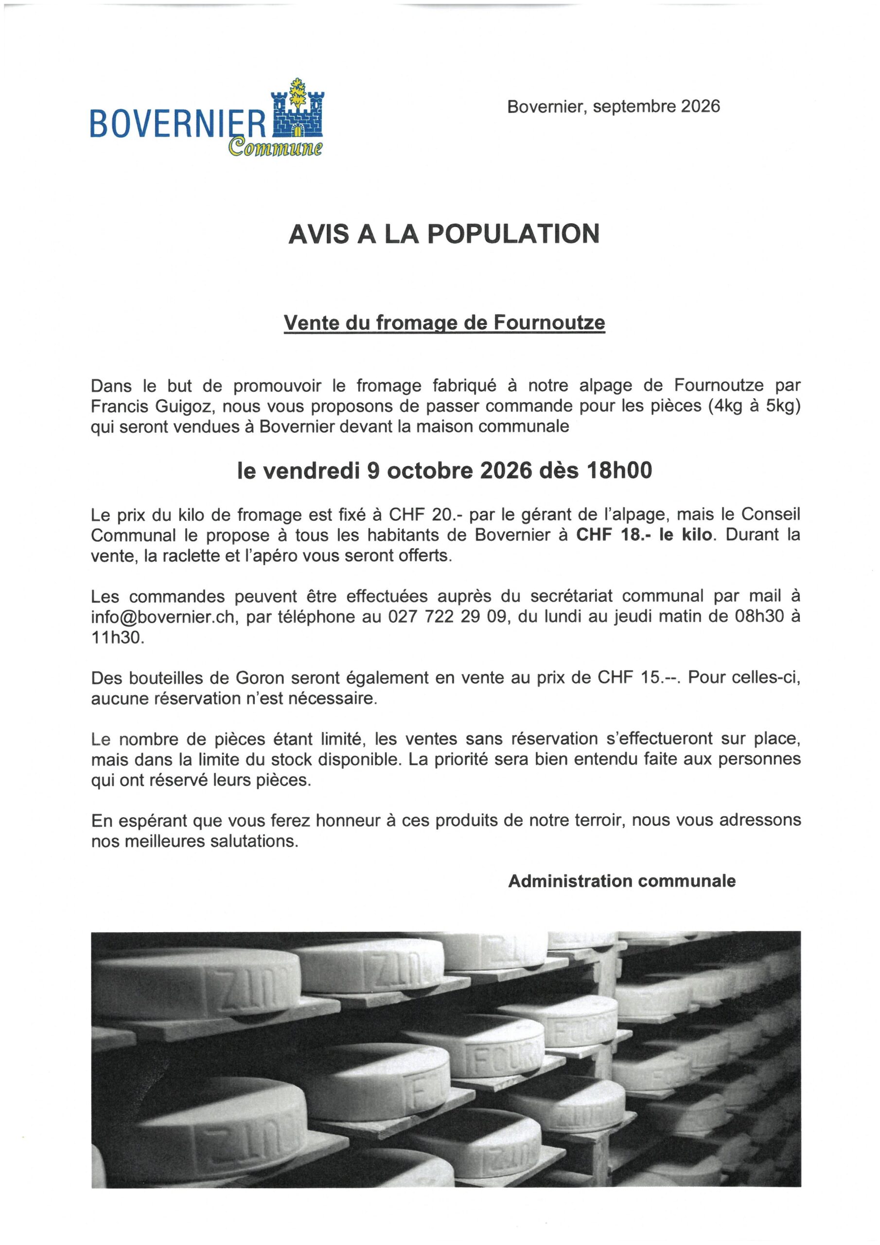 Vente fromage Fournoutze