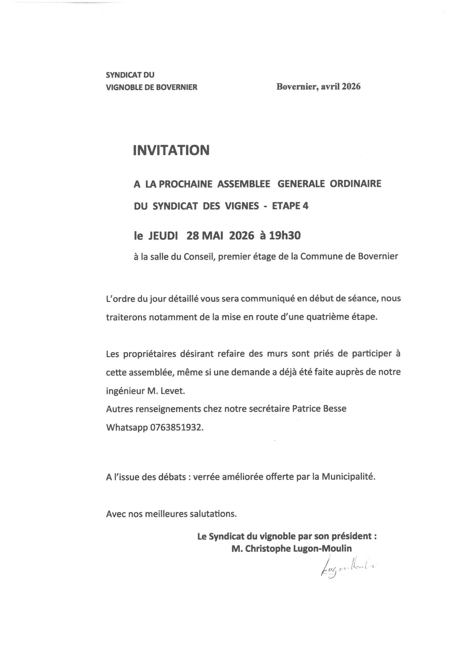 Assemblée générale Syndicat des Vignes